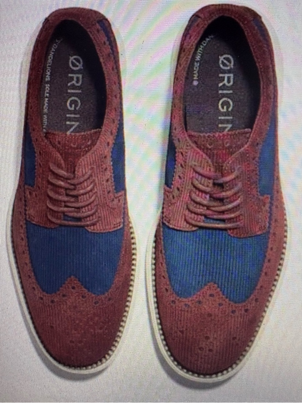 Cole Haan Men's Og Rem Longwing Burgundy & Navy Mesh Derby Shoes; Sz: 8.5; EUC - Picture 2 of 8